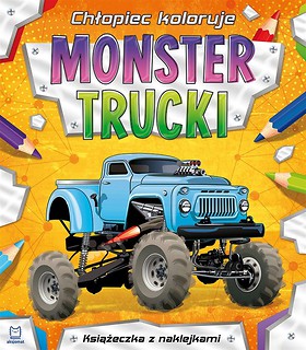 Chłopiec koloruje. Monster trucki